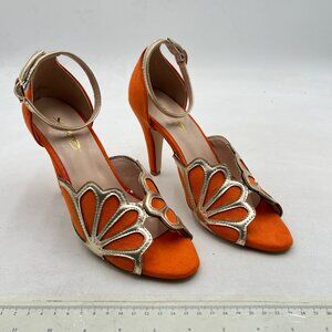 XYD Vibrant Orange Sandals with Gold Detailing